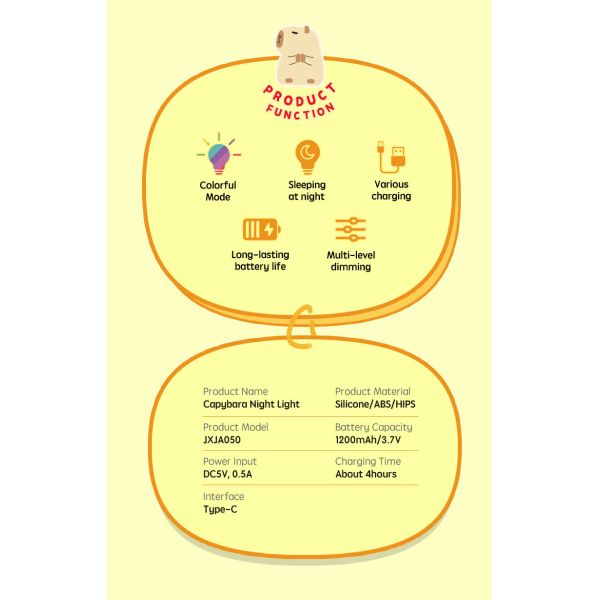 Modern Design Silicone Capybara Night Lamp Portable USB Rechargeable LED Light Source Touch Control Animal Lamp For Bedroom