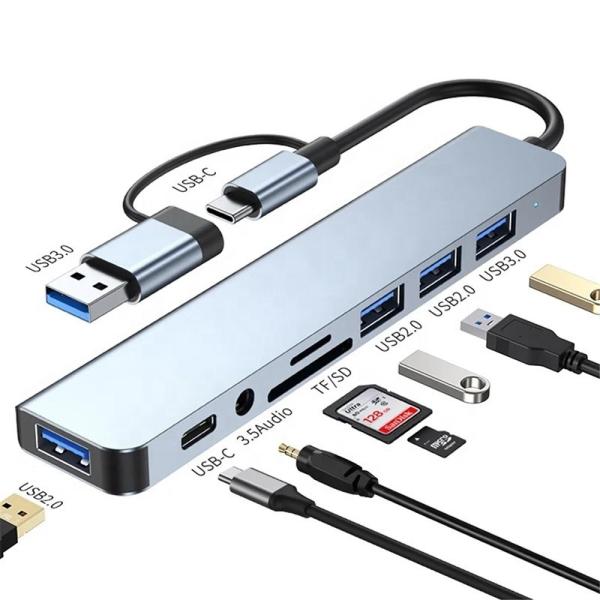 Buy 8-In-1 USB 3.0 Hub 3*USB 2.0 3.5mm Audio SD/TF Card Reader Output for Data Transfer and Charging at wholesale prices
