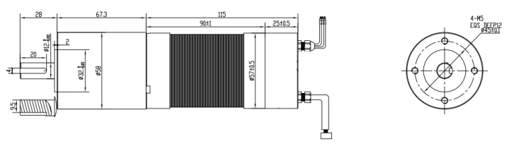 Small DC Servo Motor 100 Watt 57mm 1/26 Reduction Ratio 9.3Nm Output Torque