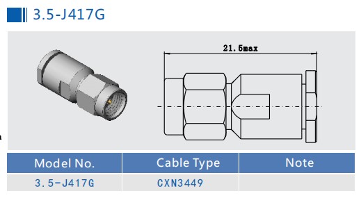 CXN3499 Cable RF Coaxial Male Connector Stainless Steel Microwave 3.5mm