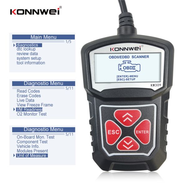 KW309 OBDII EOBD CAN scan tool for 12 gasoline diesel vehicle 7 languages easy to operate