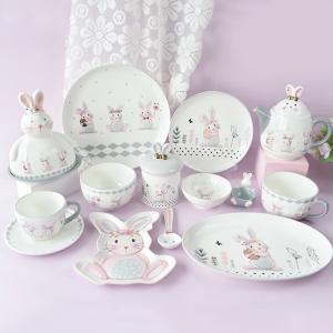 Quality Creative Cute Rabbit Ceramic Tableware Set Embossed Craft For Home Easter Dinnerware for sale