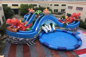 China 0.55mm PVC Tarpaulin Inflatable Jurassic Park With Slide And Pool on sale