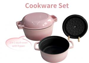 China Enameled Cast Iron Skillets 2 In 1 Double Dutch Oven Cookware Sets on sale