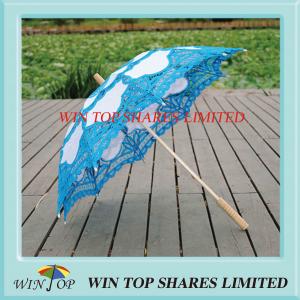 Quality Light blue and white embroidery craft parasol supplier for sale