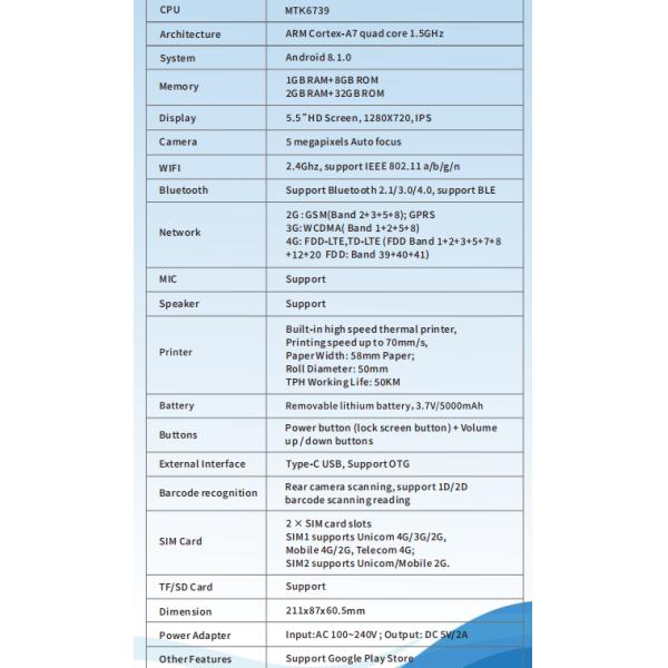 4G 5MP Camera Android POS Terminal with NFC Support 58 mm Printer Android OS