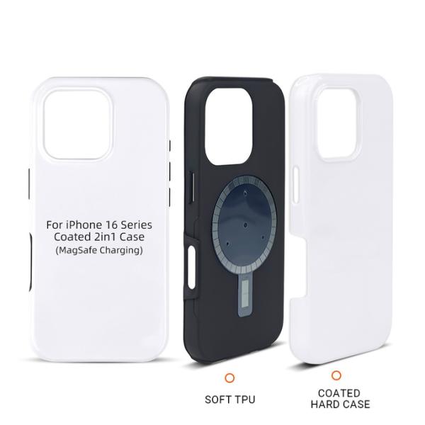 3D Sublimation 2 In 1 Coated MagSafe Phone Case For Iphone 16 Heat Transfer Magnetic Phone Case