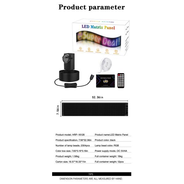 IP65 16*144 Pixel Size Indoor Fixed LED Screen Flexible Display for Indoor Applications Controlled by Bluetooth