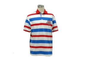 China Customized Yarn Dyed Polo T Shirts , Red White And Blue Striped Polo Shirt on sale