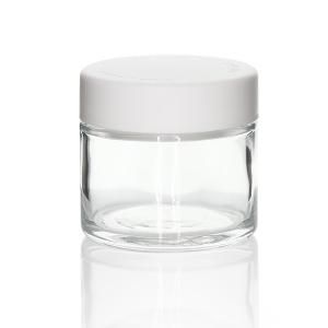 Quality White Cap Glass Child Resistant Jars 60ml 2oz Flower Packing Concentrate Containers for sale