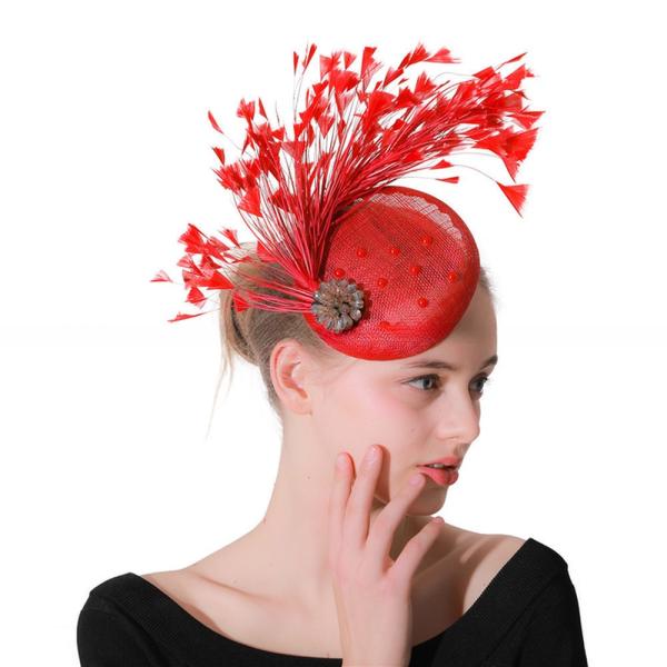 Christoration Party Decoration Sinamay Fascinator adorned with Dyed Chicken Feather