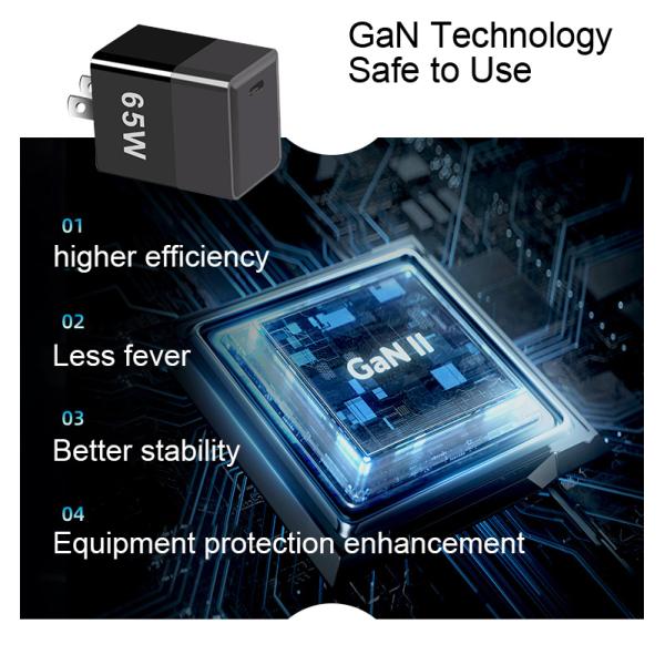 Short Circuit Protection 65W GaN Charger with QC4.0 PD and USB C Ports EU/US/UK Plug