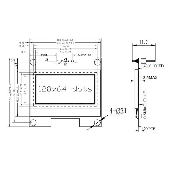 1.3-Inch 128x64 Dot Matrix OLED 4-Pin IIC I2C Interface SH1106 Driver IC White/Blue Font Options