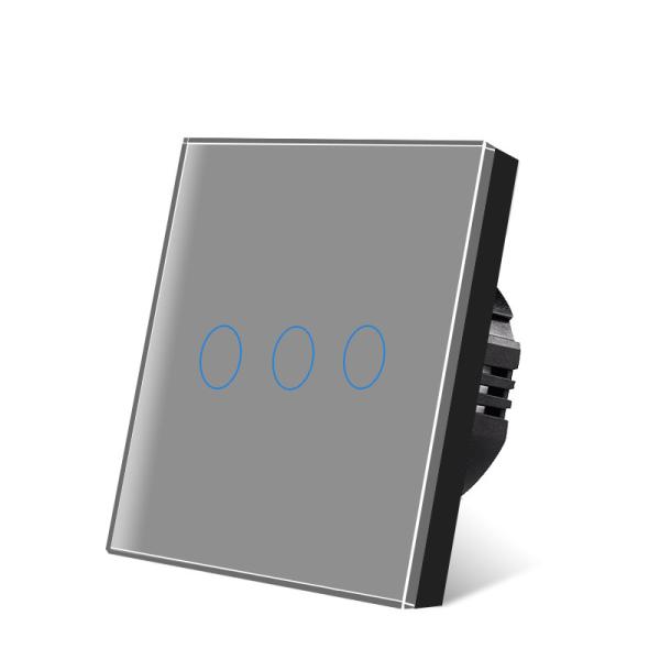 Buy 86Type EU Standard Grey Touch Light Wall Switch Tempered Glass Panel Touch Switch With Led Indicator at wholesale prices