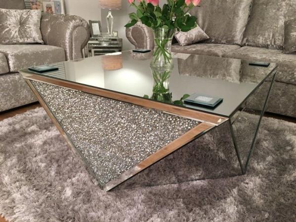 Buy Unique Diamond shape Coffee Table with Crushed Diamonds Inlay at wholesale prices