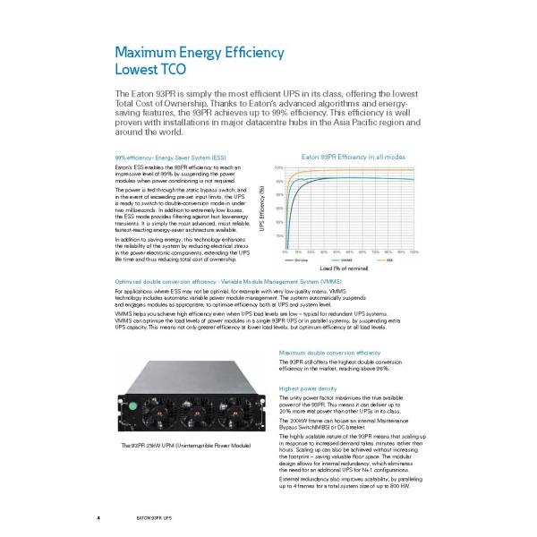 Eaton 93PR 250KVA 250kw 1200KVA 1200kw 400v Modular Online UPS with ABM Management