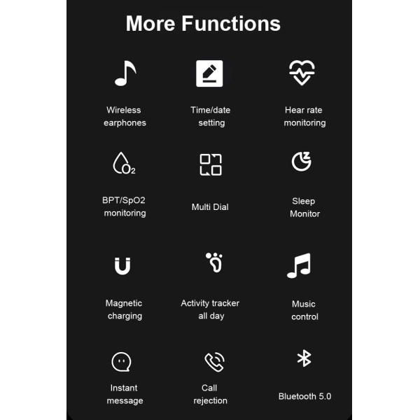 350mAH SpO2 Smart Watch With Earbud Inside Bluetooth Music Play