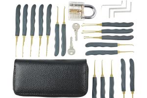 Quality GOSO 24 Piece Premium Titanium Lock Pick Tool Set Transparent Practice Padlock Bundle for sale