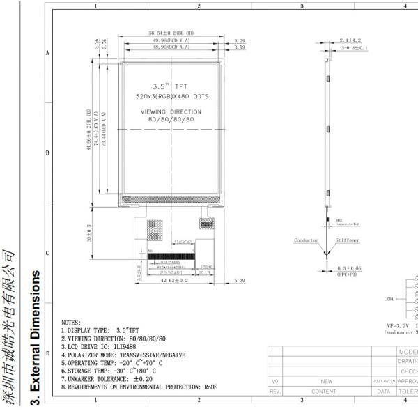 I80 System Industrial TFT Display Halogen Free 3.5 Inch 18 Bit CTP FPC