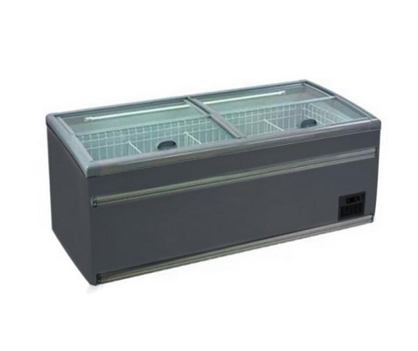 Buy Sliding Curve Glass Door Supermarket Island Deep Freezer With Plug In System at wholesale prices