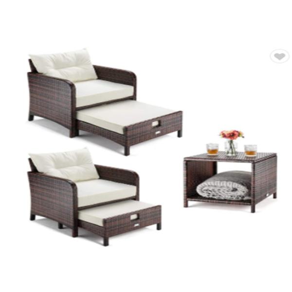 Metal Frame Outdoor Garden Pp Rattan Wicker Chair And Table Set With Stool