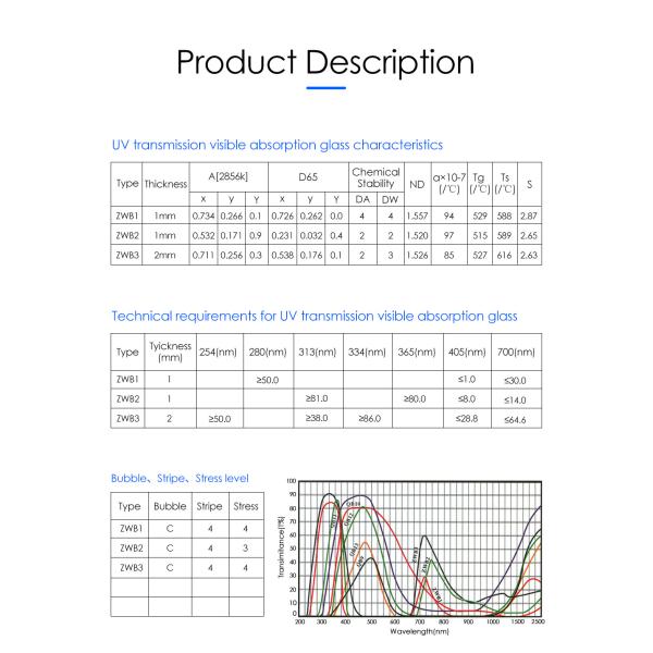 Factory Sale Hot Selling ZWB1 ZWB2 ZWB3 optical Black Ultraviolet Glass for ultraviolet light filter
