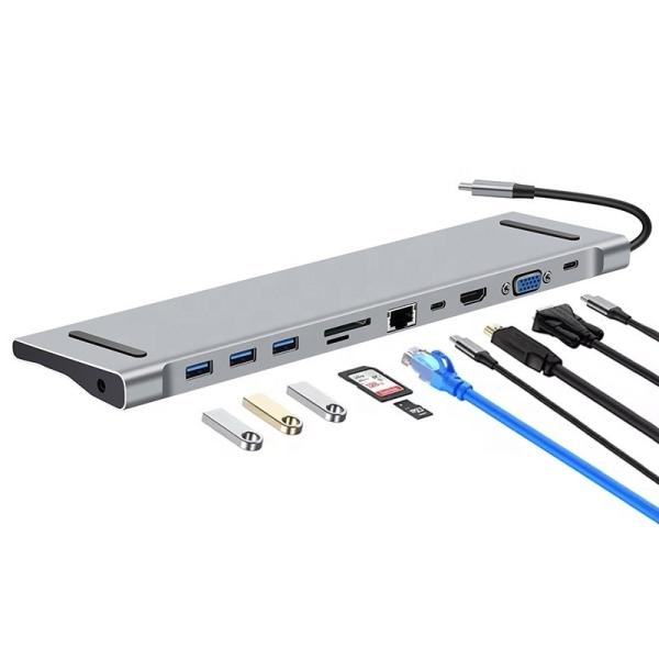 Buy 11 In 1 USB C Type C Docking Station with VGA Ethernet 3.5MM Audio TF/SD Card Reader at wholesale prices