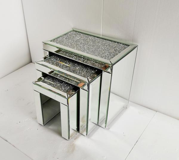 Buy Sparkly Set of 3 Mirrored Crushed Diamond Nesting Table 3 pieces at wholesale prices