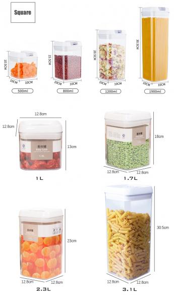 0.5L 0.8L 1.2L Sealed Food Containers PS PP ABS Plastic Kitchen Organizer