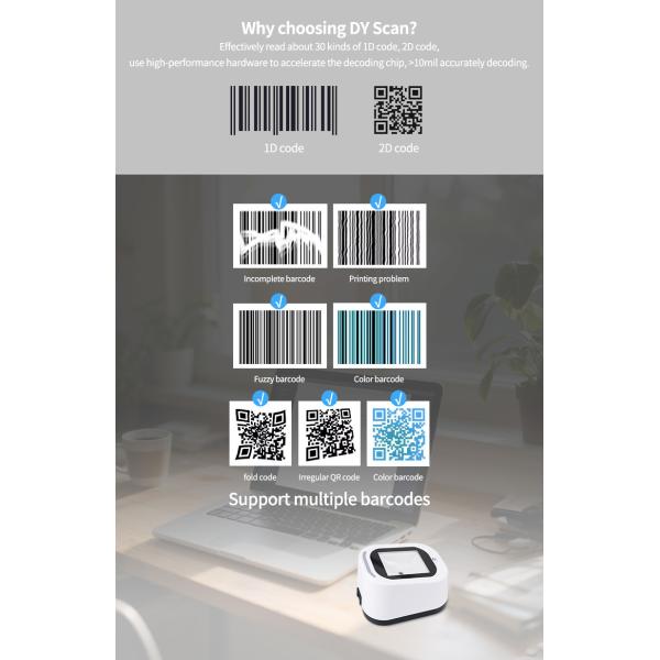 Auto Sense Desktop Barcode Scanner 32 Bit 2D Wired Barcode Scanner For POS System