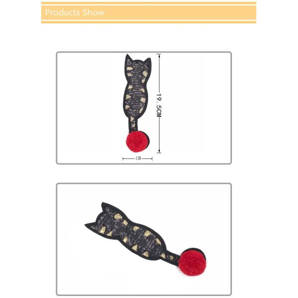 Small Cute Cat Custom Chenille Patches Eco Friendly Black Color With Various Material
