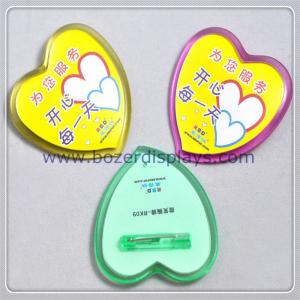 China Heart Shape Plastic Badge Holder with Safety Pin on sale