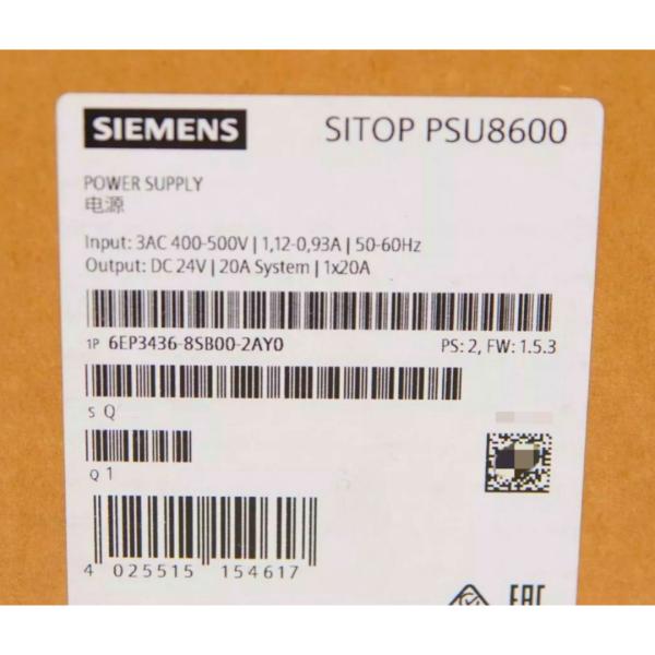 SIEMENS 6EP3436-8SB00-2AY0 SITOP PSU8600 3AC 20 A PN STABILIZED POWER SUPPLY INPUT: 400-500 V 3 AC OUTPUT: 24 V DC/20 A