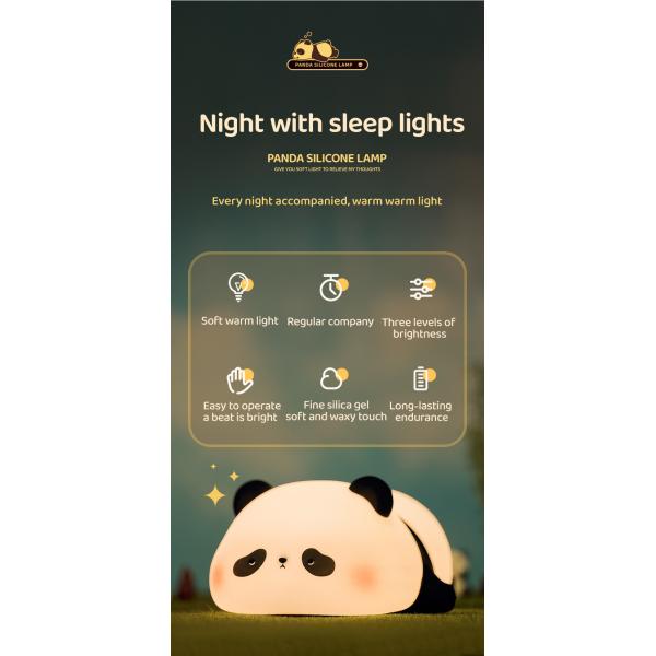 Silicone Panda Lamp 1200mah Sensitive Tap Control Warm White Breathing Light Portable LED USB Rechargeable Night Light