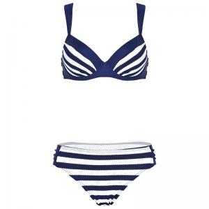China 2019 Hot Selling Women Two Piece Swimsuits Halter wide straps ruched Padded Swimwear  ,removable cup textured fabric on sale