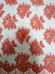 Quality Red Eyelash Scallop Edge Floral Embroidered Mesh Fabric for sale