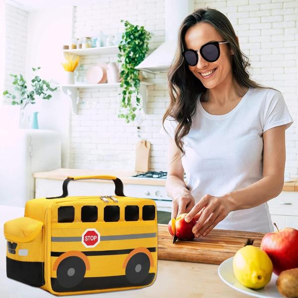 Lunch Box for Kids Boys Girls School Lunch Bags Reusable Cooler Thermal Meal Tote for Picnic (Yellow School bus