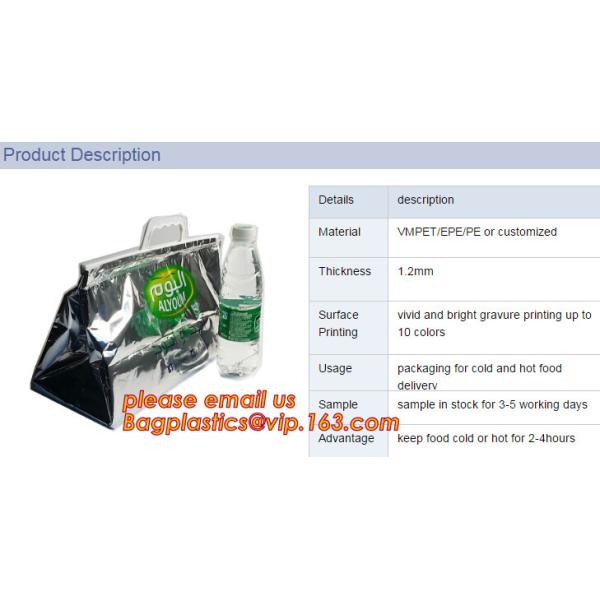 reflective Thermal Plastic handle portable aluminum epe foam Insulation bag cool bag,aluminum film lunch Thermal food pi