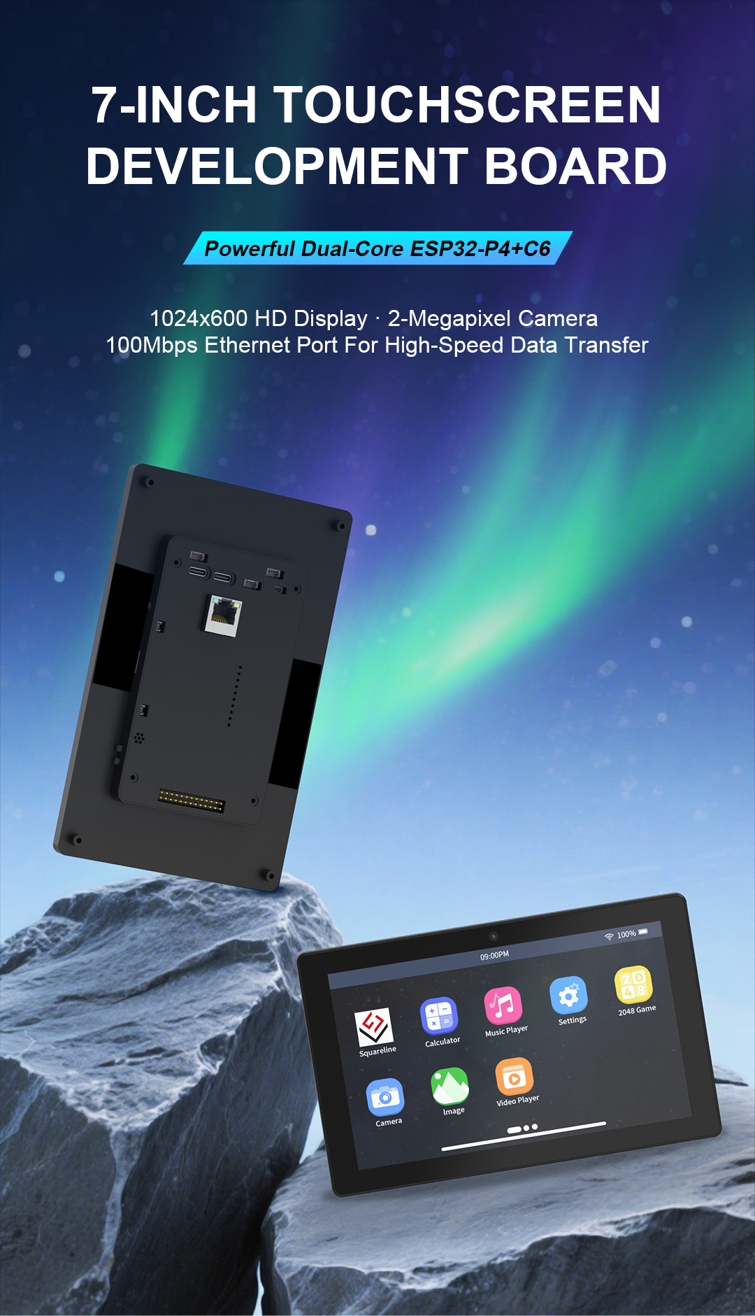 JC1060P470C_I_W_Y 7-inch IPS Full-Flat Panel ESP32-P4 Development Board with Integrated Camera and Housing