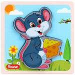 Wooden Cartoon Animal 3D Puzzle Children Early Education Cognitive