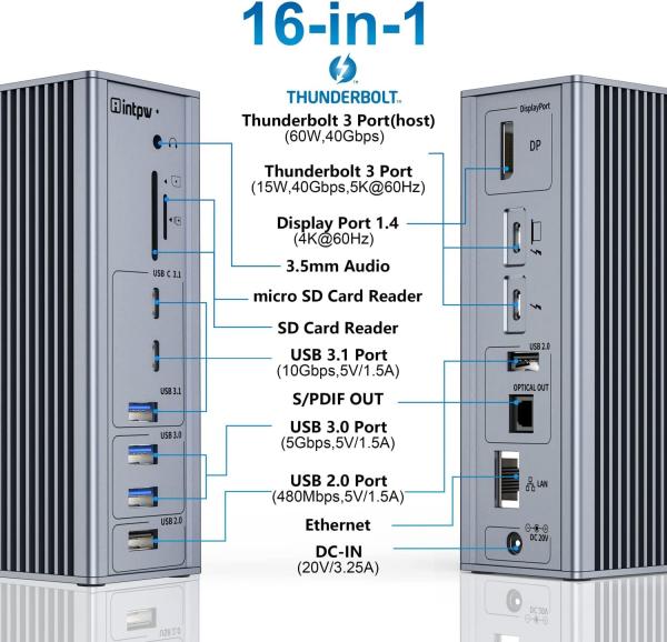 Buy Usb C Docking Station Thunderbolt 4 HDMI 8K 60Hz USB4 40Gbps 20 Multi Port Type C PD Rj45 HUB USB C 3.2 Gen 2 at wholesale prices