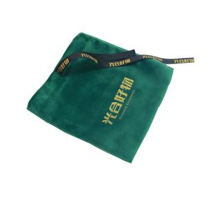 Quality 8x12cm Fabric Drawstring Gift Bag Custom Silk Screen Printed Logo Dark Green Velvet Gift Packaging Bag for sale