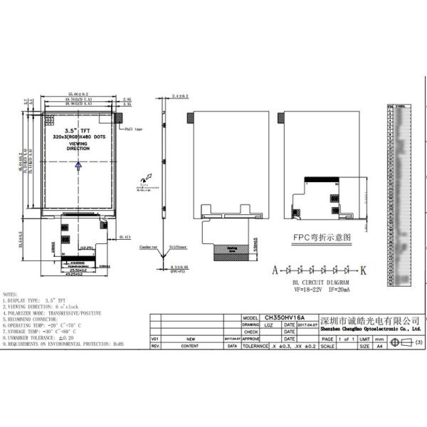 3.5 Inch Tn TFT lcd display 320x480 Color Lcd Display Module With ST7796