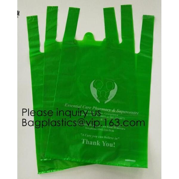 Supermarket Bio-Degradable Compostable T Shirt Bags Thank You Tote Perfect For Business. Best Bulk, Heavy Duty