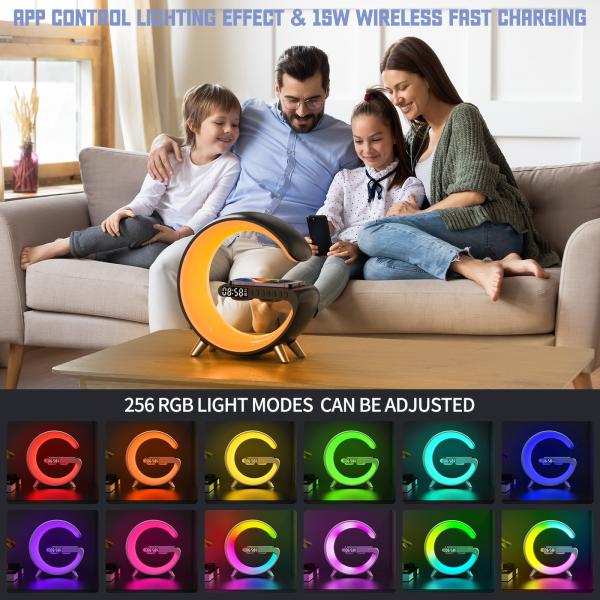 Buy Hands Free Timer Controlled G Shaped Rgb Light Table Lamp With Wireless Charger Bluetooth Speaker at wholesale prices