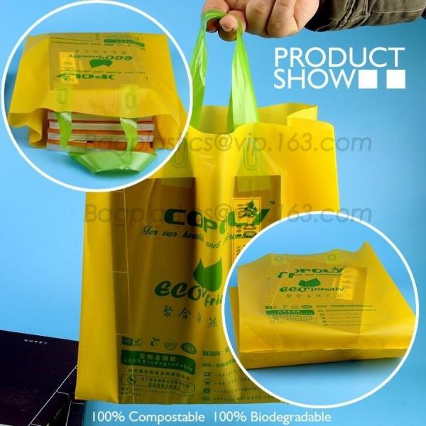 100% Compostable Shopper, Biodegradable handle handy Carrier Eco Bio starch plant Biodegradable T-Shirt Bags With Logo