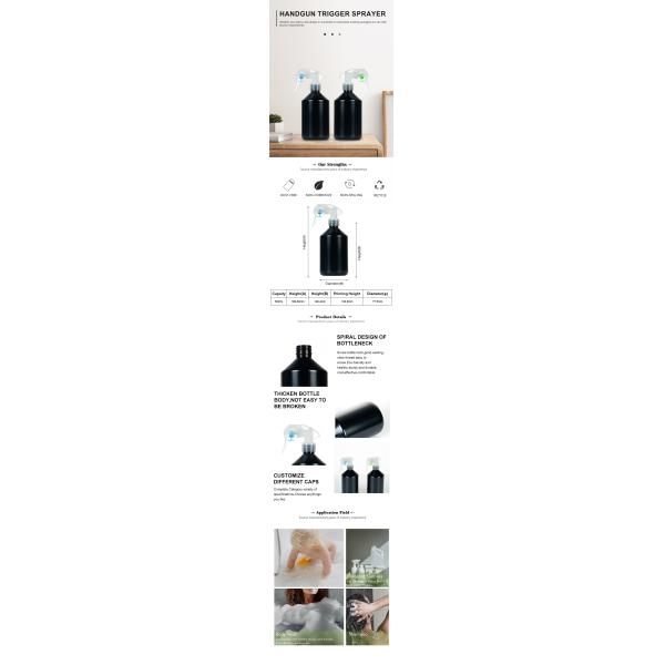 500ml Black Transparent plastic cylindrical smooth with white Transparent Spary for Spray Bottle