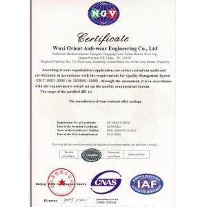 Wuxi Orient Anti-wear Engineering Co.,Ltd. Certifications