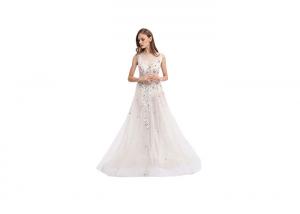 China Classical White Party Dresses For Women , Lace Appliqued Long Evening Dresses on sale