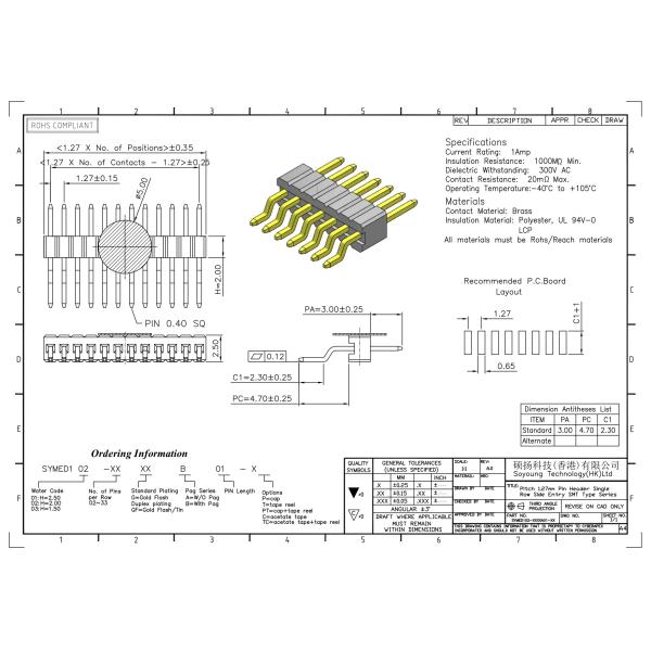 1.27mm Pin Female Header Connector Universal Pin Connector R/A 1*3PIN To 1*33PIN